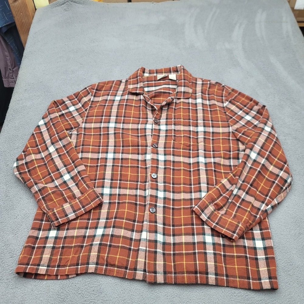 LL Bean Scotch Plaid Flannel Pajama Shirt Unisex 2XL Brown Top Only 500244 XXL